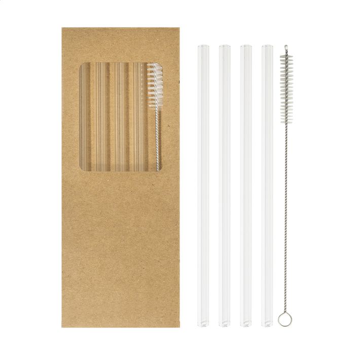 Borosip üveg szívószál szett