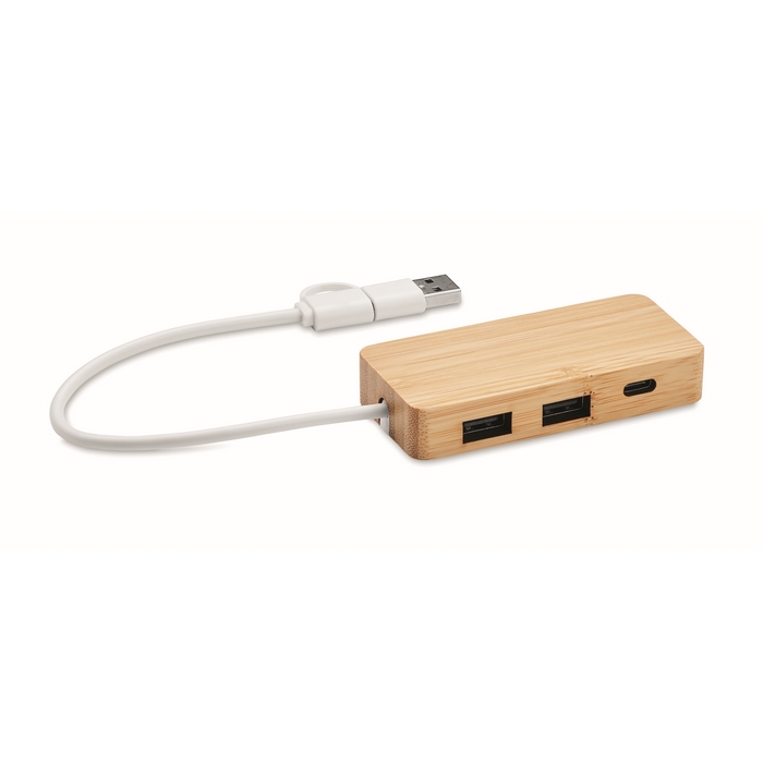 HUBBAM Bambusz 3 portos USB hub MO2143-40