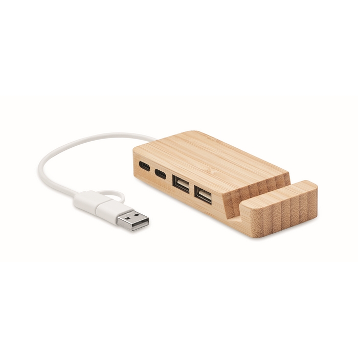 HUBSTAND Bambusz 4 portos USB hub MO2144-40